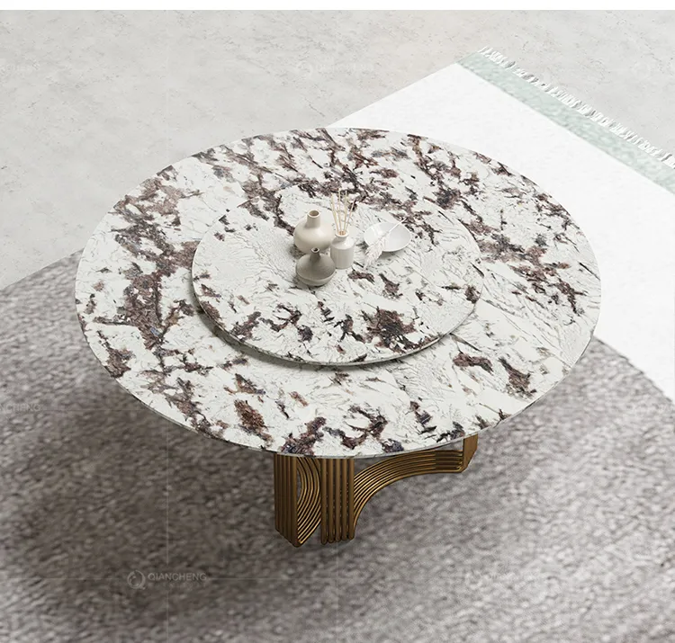 1.52 Meter Round Green Artificial Marble Dining Table with Lazy Susan