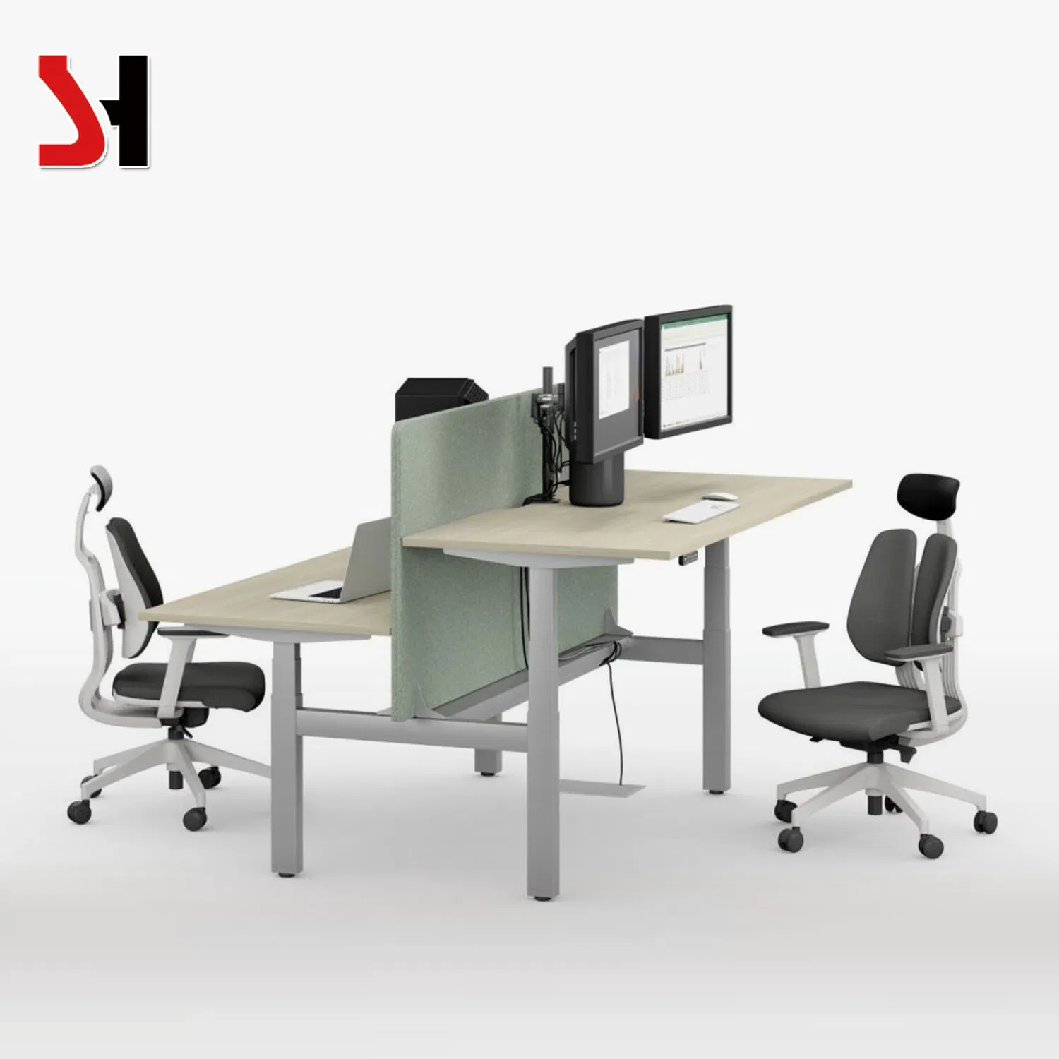 4 Legs Back to Back Sit Standing Height Adjustable Desk Office Workstation