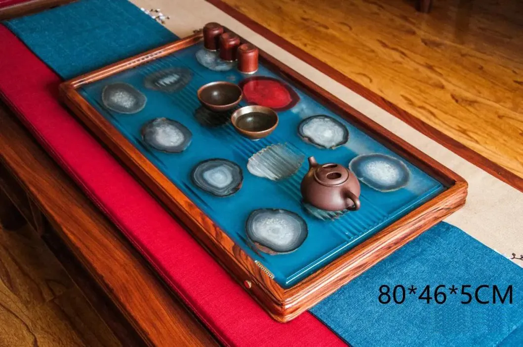 Customized Luxury and Environmentally Friendly Solid Wood Mahogany Gem Epoxy Resin Dining Table