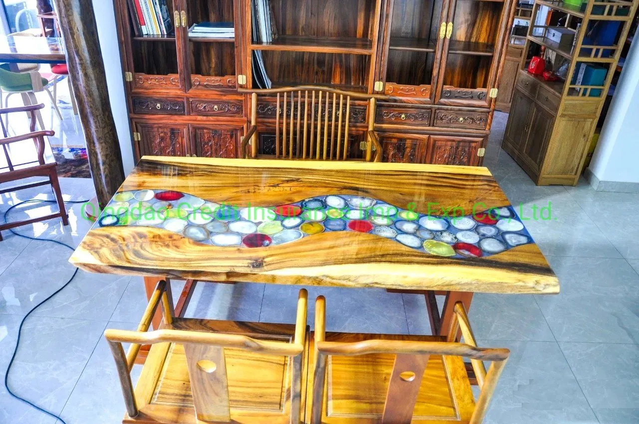 Customized Luxury and Environmentally Friendly Solid Wood Mahogany Gem Epoxy Resin Dining Table