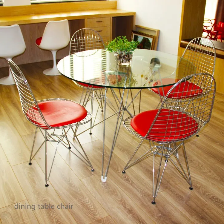 Eames Nordica Sillas Eiffel Powder Coated Replica Black Metal Wire Outdoor Modern Cafe Dining Chairs with Cushion