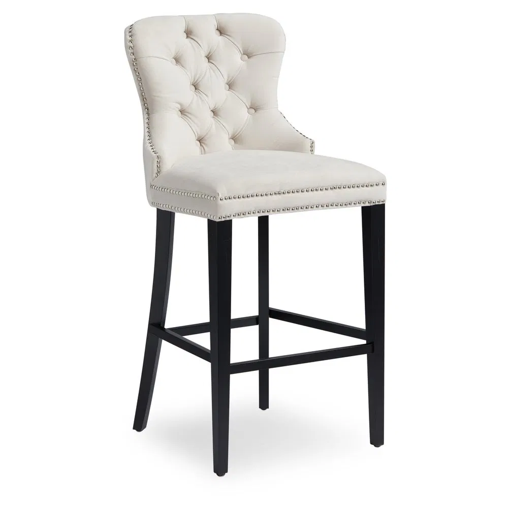 European Style Turfed Fabric Wooden Legs High Bar Chair Restaurant Dining Bar Stool