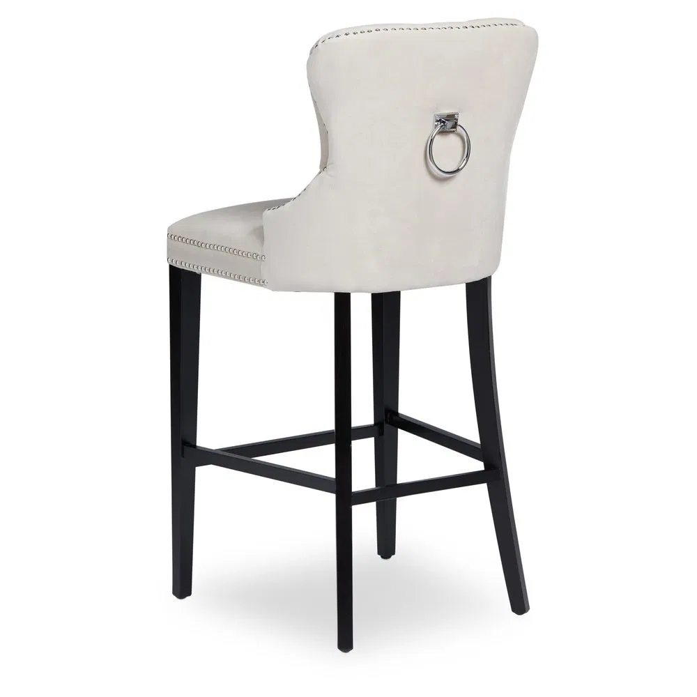 European Style Turfed Fabric Wooden Legs High Bar Chair Restaurant Dining Bar Stool