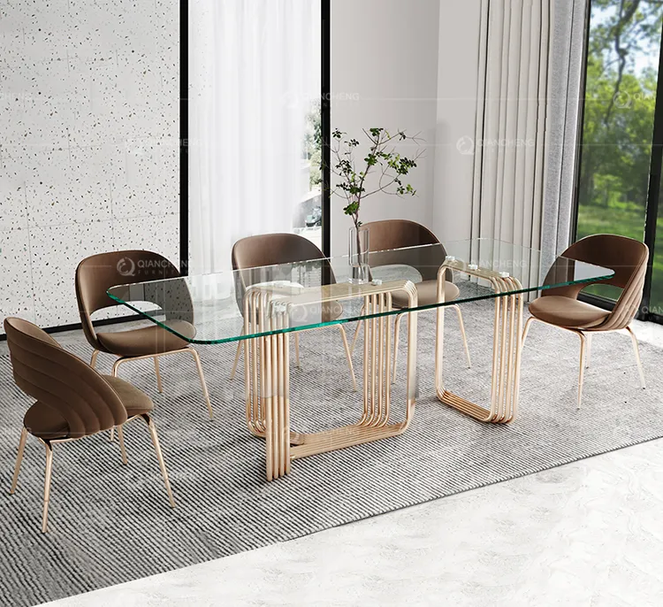 Europen Style Dining Room Furniture 4 Chairs Glass Dining Table Set