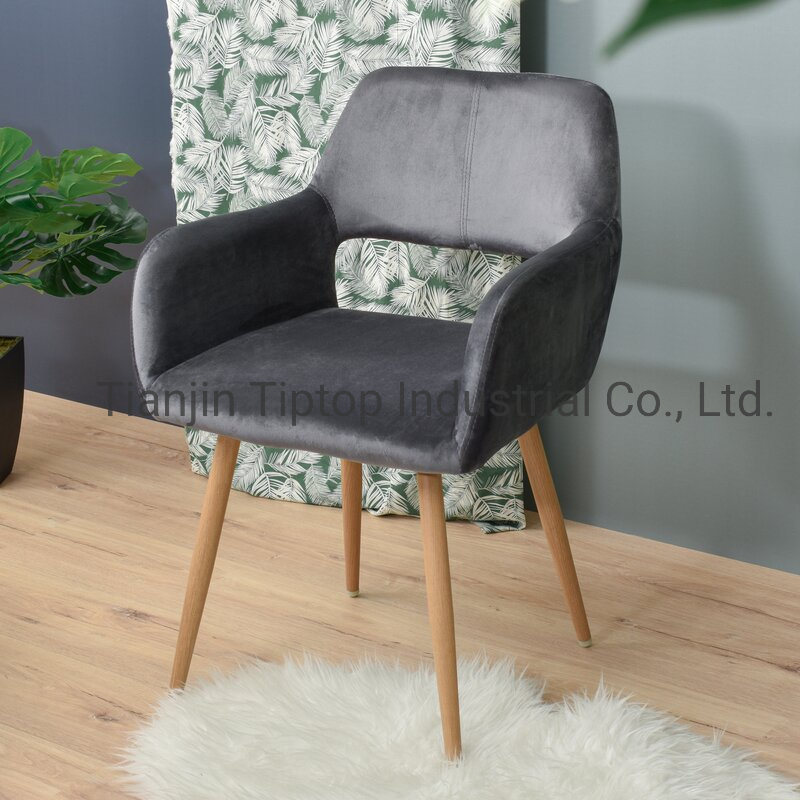 Free Sample Big Gray Malaysia Armrst Light Beige Chromed Leg Fabric Dining Chair with Fabric Ca117 Chaise Lounge Chair Dining