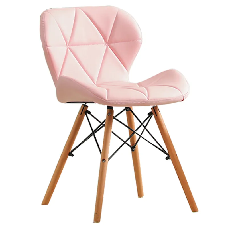 French Fashion Style Faux Leather Soft Comfort Dining Chair with Wooden Leg PU Leather Chair for Home