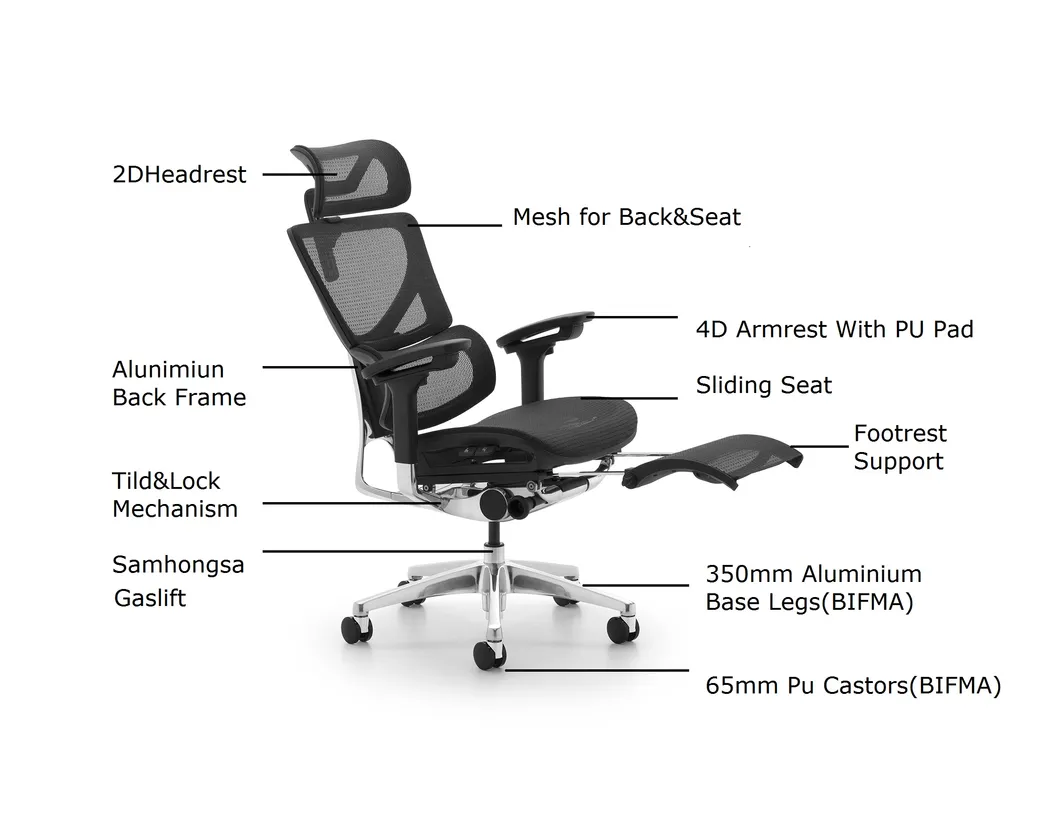 Full Mesh Adjustable Computer Ergonomic Noon Break Swivel Office Chair with Footrest Support