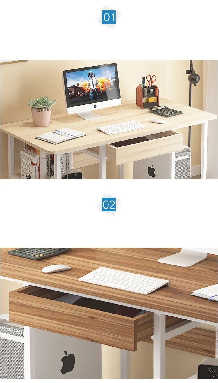 High Quality Modern Small Ergonomic Workstation Simple Style Writing Sturdy Study Computer Desk with Metal Frame for Small Spaces Home Office/