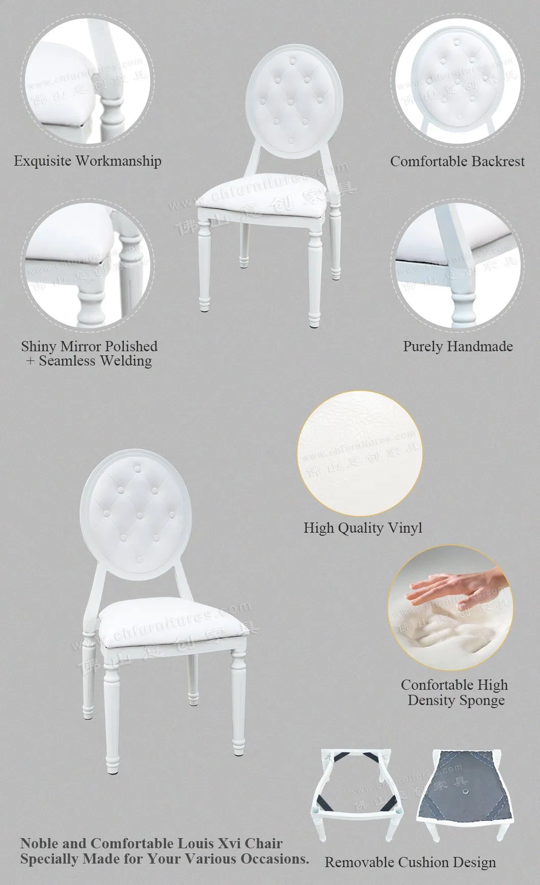 Hyc-D04-10 Hot Selling Stacking Aluminum Xvi White Louis Chair for Wedding