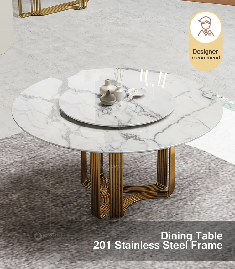 Italian Style Marble Chrome Stainless Steel Round Dining Table