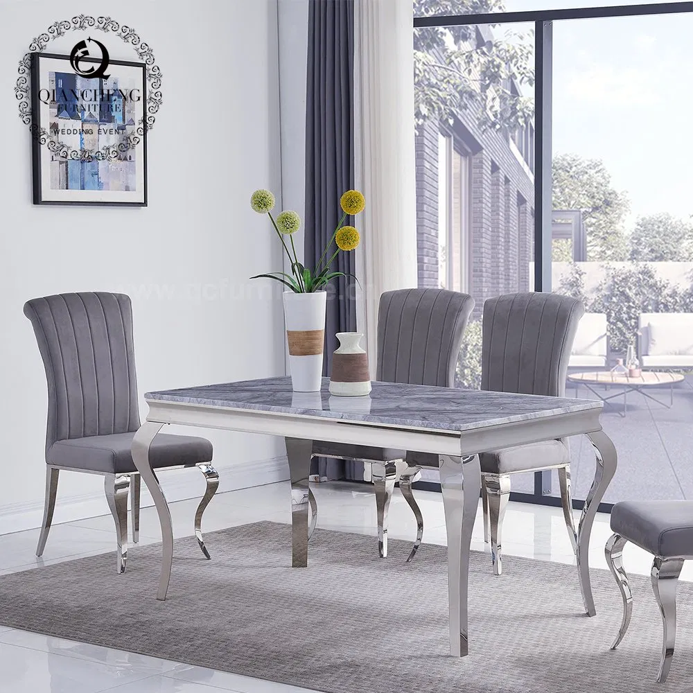Living Room Furniture Silver Stainless Steel Dining Room Table Set