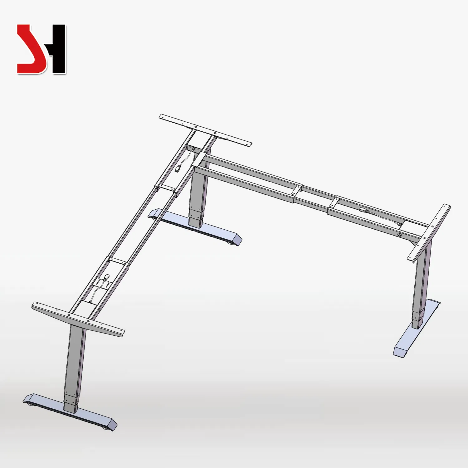 Low Noise 3 Legs L Shape Electric Sit Standing Height Adjustable Corner Desk