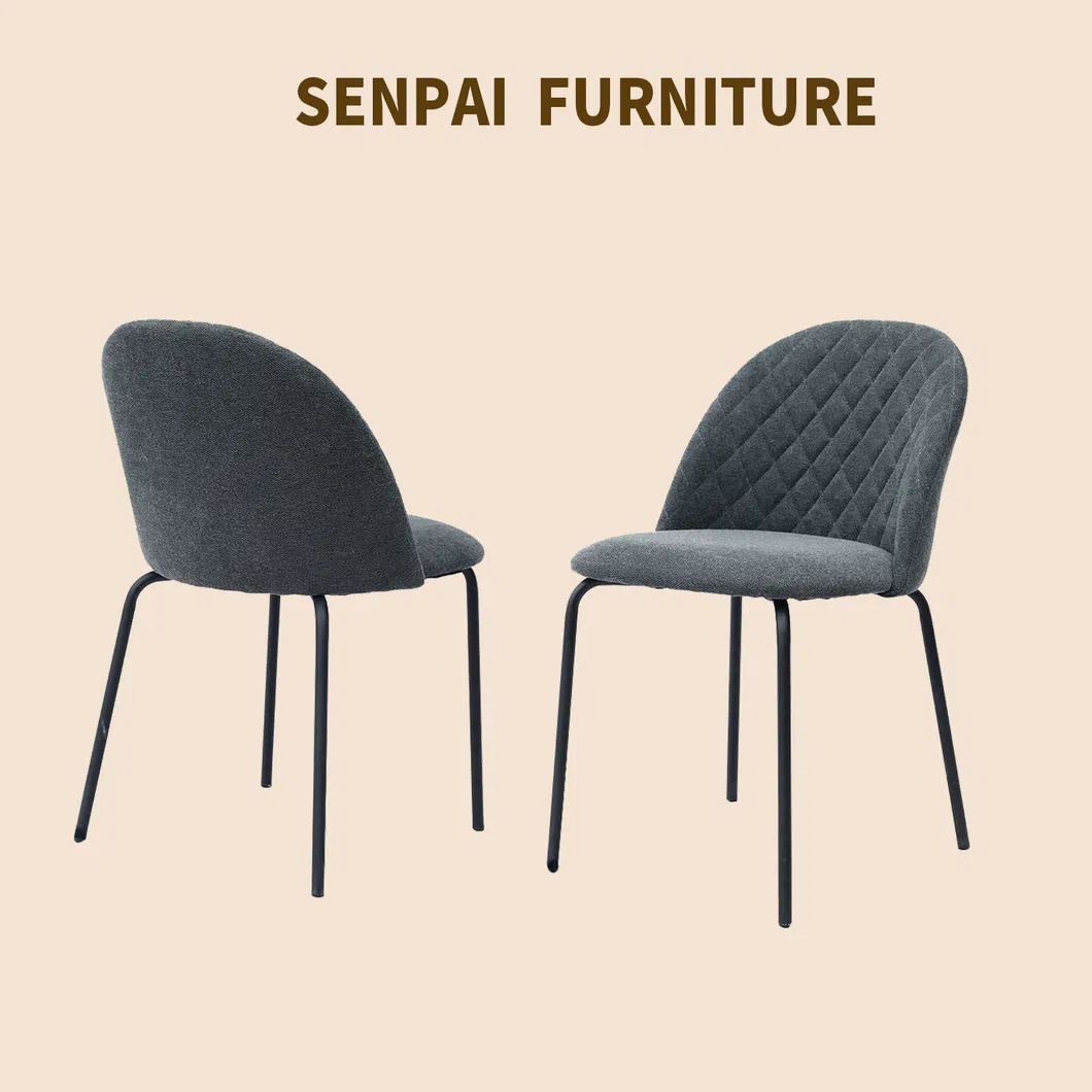Manufacturer Cheap Sale Modern Luxury Fabric Dining Chair Black Metal Legs Dining Chair