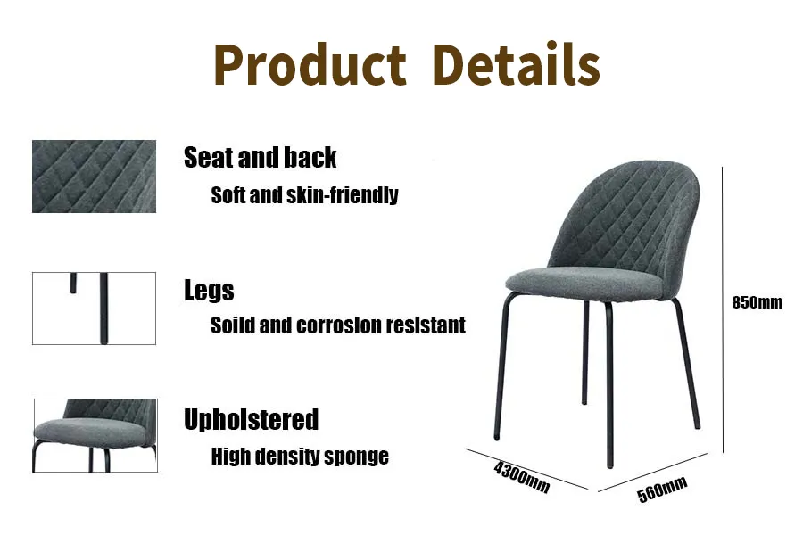 Manufacturer Cheap Sale Modern Luxury Fabric Dining Chair Black Metal Legs Dining Chair