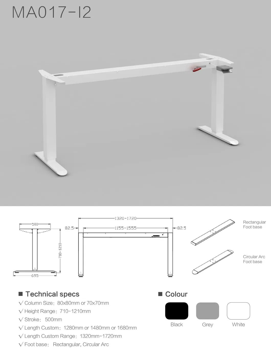 Milano Manual Height Adjustable Standing Black Color Office Table