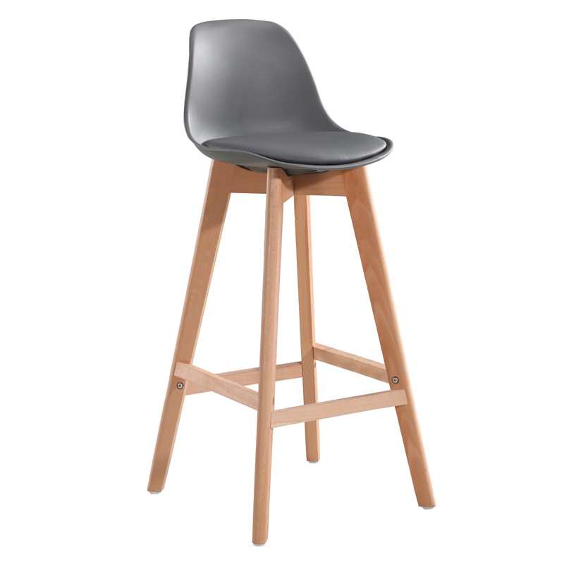Modern Design Minimalist Restaurant Chair Nordic Plastic Bar Stool Solid Wood High Bar Chair Ins Dining Chair