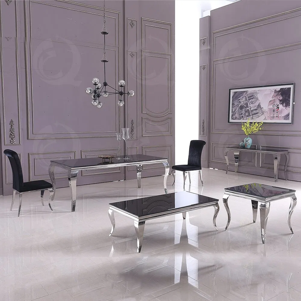 Modern Dining Furniture Silver Metal Glass Dining Table with 6seaters