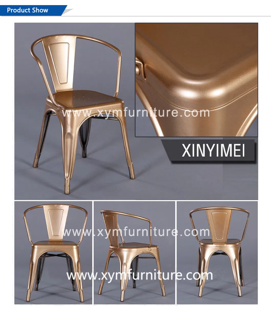 Newest Cheap American Style Armless Stacking Durable Accent Iron Ergonomic Metallic Metal Dinner Dining Chair