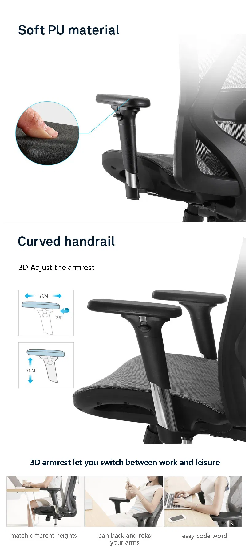 Pneumatic Seat Height Adjustment and Width Adjustable Arms Meeting Chairs
