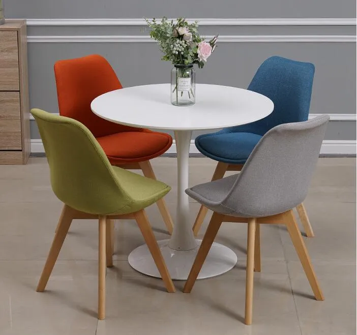 Tulip PP Cover Fabric Wooden Legs with Fabric Cushion Dining Room Chair