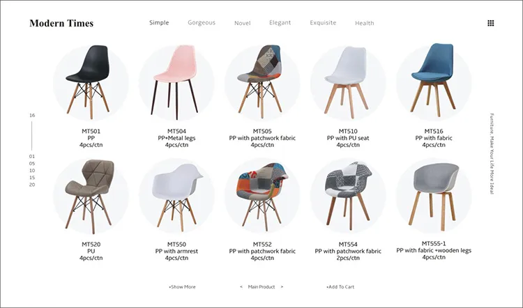 Tulip PP Cover Fabric Wooden Legs with Fabric Cushion Dining Room Chair