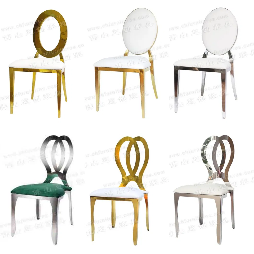 Wholesale Stacking Silver Gold Hotel Banquet Wedding Rental Infiniti Dior Stainless Steel Party Chair for Event and Restaurnt with White Leather