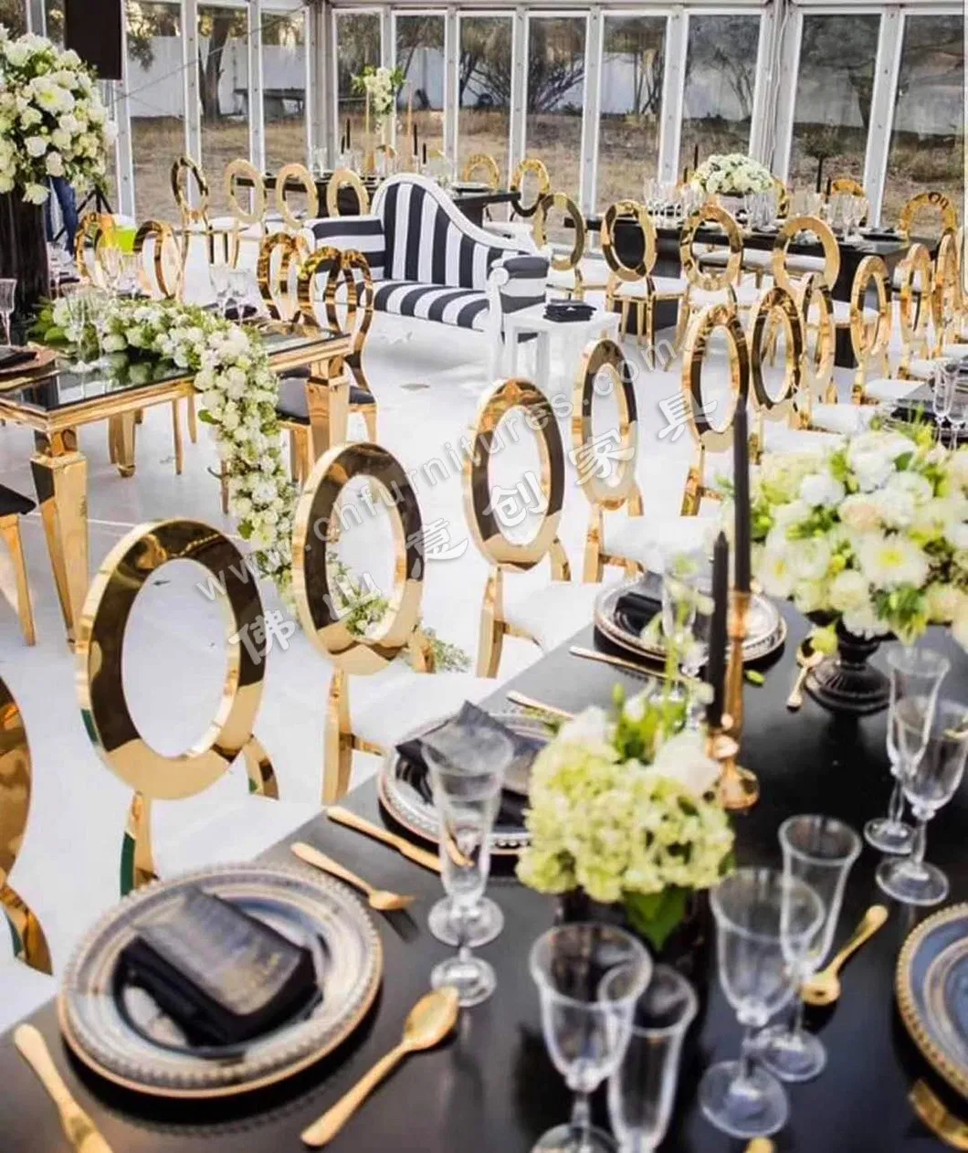 Wholesale Stacking Silver Gold Hotel Banquet Wedding Rental Infiniti Dior Stainless Steel Party Chair for Event and Restaurnt with White Leather